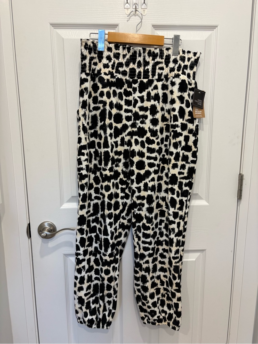 Woman’s Black & White Animal Print Joggers - Elastic Waist #1148